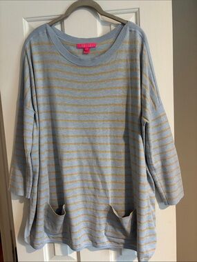 Lilly Pulitzer Light Blue and Gold Striped Knit Tunic
